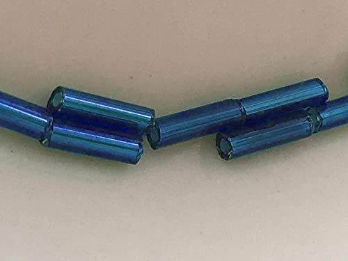 Czech Bugle Beads 40 gr / 1.4 oz Glass Tube Size #3 7mm (Royal Blue Silver Lined) - color: Royal Blue Silver Lined