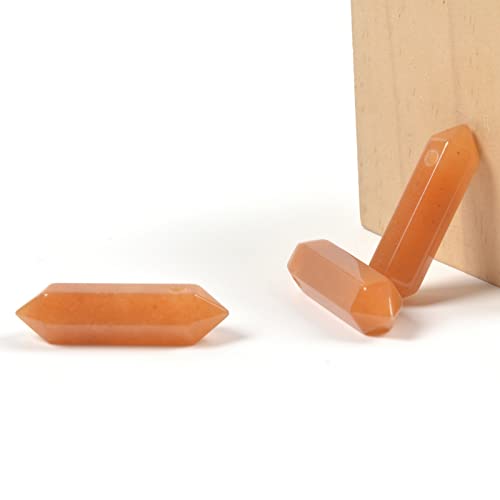 Orange Aventurine 32mm Natural Gemstone Hexagonal Wand Jewelry Making Crystal Pointed Chakra Reiki Healing Beads 2mm Hole Drilled(Pack of 10) - color: Orange Aventurine