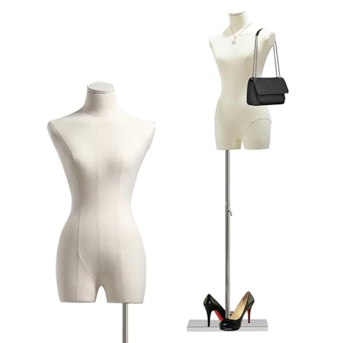 Female Mannequin Dress Form Torso, 47"-83" Height Adjustable Display Mannequin Body with Metal Stand, Retro Manikin for Sewing Clothing Jewelry Market Shop (White, B) - size: B
