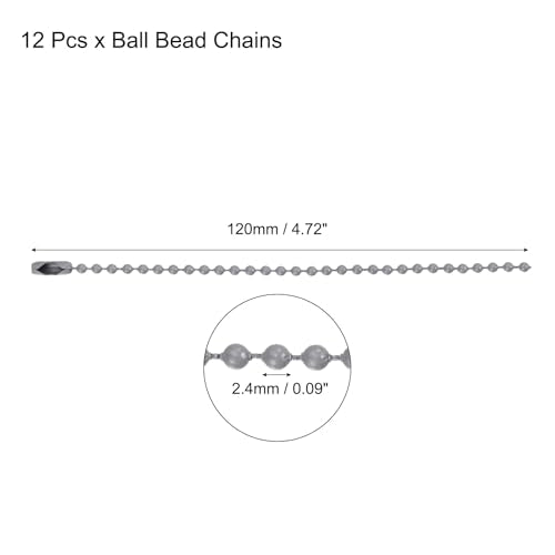 MECCANIXITY Ball Bead Chain Beaded Necklace Chains 5 Inch Adjustable Metal Ball Chains 2.4mm/0.1inch Keychain for Jewelry Making,DIY Craft Projects,Pack of 12(Gray) - color: Gray