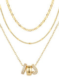 Layered Gold Necklaces for Women, 14K Gold Plated Dainty Cubic Zirconia Rondelle Initial Pendant Necklace, Chunky Stackable Mariner Chain Choker, Trendy Personalized Name Jewelry Gifts for Women - style: Letter J