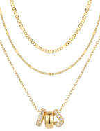 Layered Gold Necklaces for Women, 14K Gold Plated Dainty Cubic Zirconia Rondelle Initial Pendant Necklace, Chunky Stackable Mariner Chain Choker, Trendy Personalized Name Jewelry Gifts for Women - style: Letter J