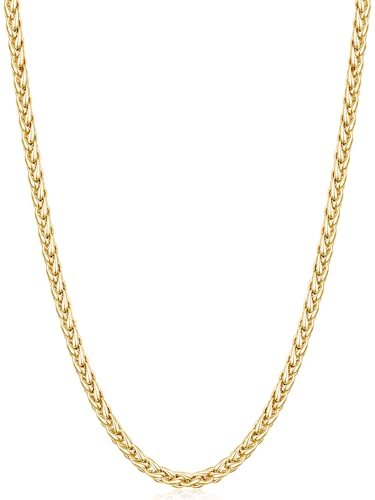 Fiusem Black Wheat Chains for Men and Women, 2/2.5/3/4/5mm Stainless Steel Necklace Chain, Mens Necklace Jewelry Gift 16-28 Inch - size: 16 Inches, style: Gold 2.1MM