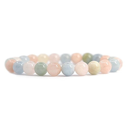 Justinstones Gem Semi Precious Gemstone 8mm Round Beads Stretch Bracelet 7 Inch Unisex - color: Morganite Beryl Aquamarine