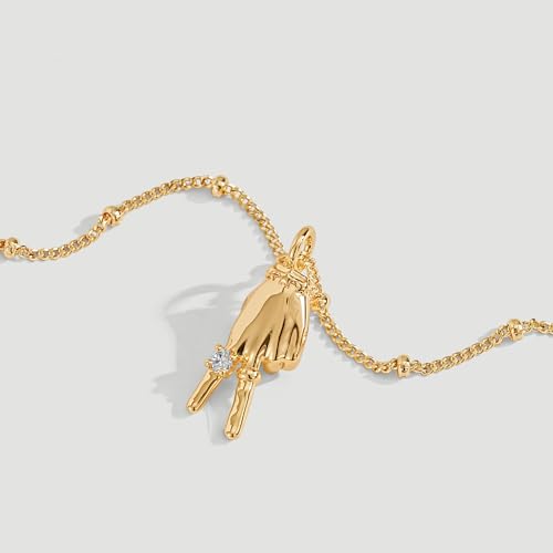 Fettero Dainty Gold Necklace for Women - 14K Gold Plated Hand Pendant Neckalces Gifts for Friends Hand Sign Language Trendy Charm Gesture Necklace Jewelry Gift - style: Victory