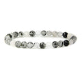 Angelstones Handmade Natural Healing Gemstone 6mm Round Beads Stretch Crystal Bracelet 7 Inch Unisex - color: Black Rutilated Quartz