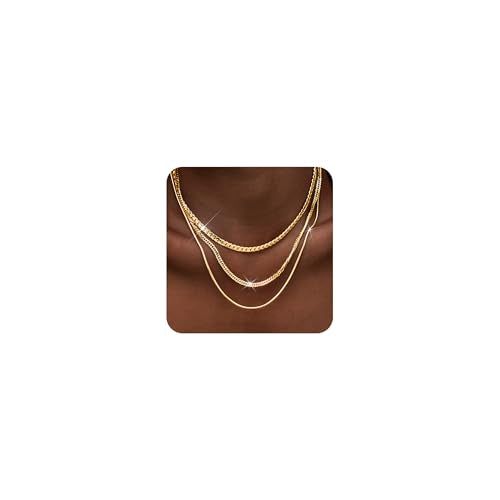 3PCS Gold Necklaces for Women,Chunky Statement Gold Plated Necklace Stack Layered Sterling Silver Herringbone Chains for Women Dainty Trendy Silver Chains Stacked Jewelry Gifts - color: gold cuban necklace set