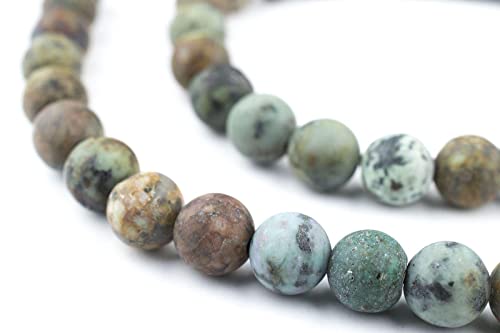 The Bead Chest Round Matte African Turquoise Beads (8mm): Organic Gemstone Round Spherical Energy Stone Healing Power Crystal for Jewelry Bracelet Mala Necklace Making - color: African Turquoise, size: 8mm