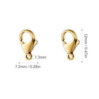[12MM/ 100PCS] Gold Lobster Clasps for Jewelry Making 18K Gold PVD Plated 304 Stainless Steel Lobster Claw Clasps Bulk for DIY Crafts Jewelry Making - color: 12mm gold