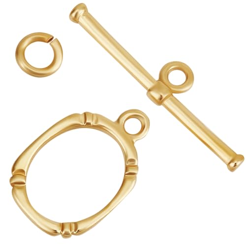 Beebeecraft 1 Box 10 Sets Toggle Jewelry Clasp Sets Real 18K Gold Plated Brass Oval T Bar Ring Links Closure End Clasps Connectors for Jewelry Making Necklaces Bracelets Supplies DIY Crafts