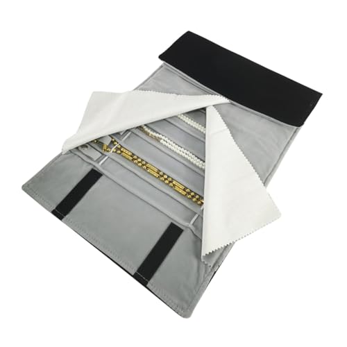 Portable Jewelry Roll Untangled Secure Necklace Travel Storage Bag Displays Holder 16 Chain (Black and Gray) - color: Black and Gray