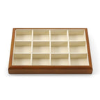 12 Girds Solid Wood Jewelry Tray Microfiber Ring Earring Stackable Drawer Organizer for Display Storage (Cream White) - style: 12 Grid