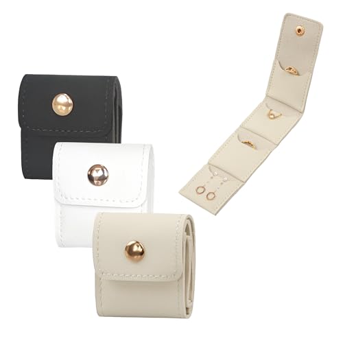 Mini Travel Jewelry Bag Jewelry Roll for Necklaces Earrings Rings Foldable Jewelry Organizer with Buckle Jewelry Storage Organizer - color: White + Black + Beige
