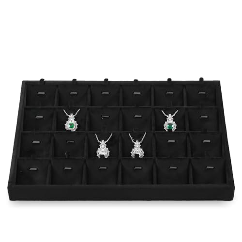 Stackable Jewelry Trays, Velvet Earring Box,Premium Necklace Box,Luxury Jewelry Display Case,Black Pendant Trays - color: Black, size: 24 Grid Pendant Tray