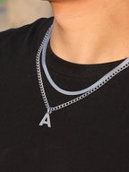 P. BLAKE Layered Initial A-Z Pendant Necklaces for Boys Men, Stainless Steel Letter Cuban Link Herringbone Chain Fashion Jewelry Gifts - color: Silver, size: Letter D
