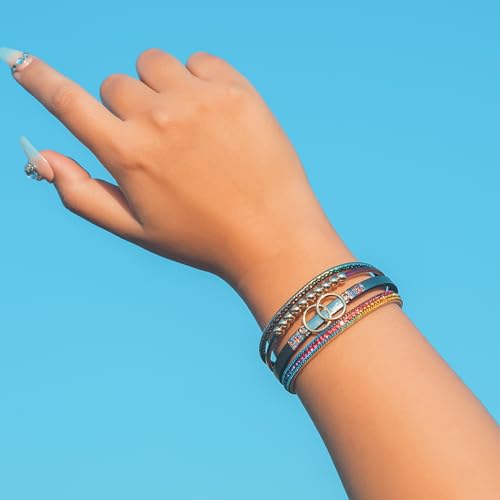 FANCY SHINY Mothers Day Gifts Boho Leather Wrap Bracelet Stackable Infinity Chunky Cuff Bracelets Western Hippie Outfits Jewelry Valentine Gifts for Women - color: Rainbow
