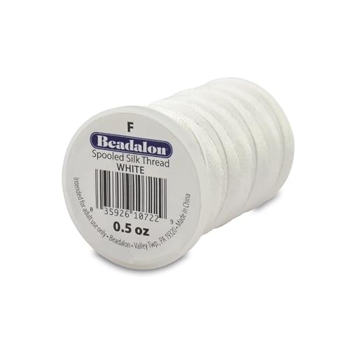 Beadalon Silk Thread Beading Thread | Bead String for Jewelry Making & Bracelets | White | Size F 0.5 oz 420 ft - color: White, style: Size F