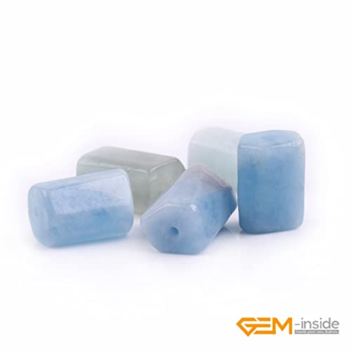 GEM-Inside 25Pcs 8x12mm Natural Blue Aquamarine Quartz Gemstone Faceted Freeform Tube Column Chakra Beads for Jewelry Making Full 15" Strand Power Energy Healing - color: Blue Aquamarine