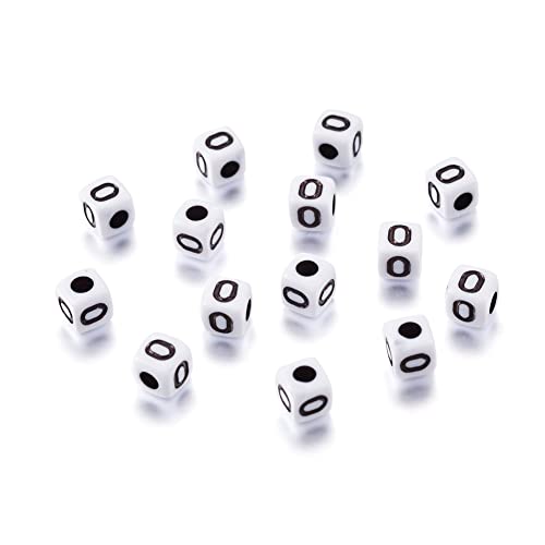 240pcs Opaque Acrylic Letter O Cube Beads White Plastic Alphabet Loose Spacer Square Beads 4-5mm for DIY Name Bracelet Necklace Jewelry Crafts Making Hole: 1.8mm - color: Letter O#White and Black