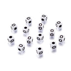 240pcs Opaque Acrylic Letter O Cube Beads White Plastic Alphabet Loose Spacer Square Beads 4-5mm for DIY Name Bracelet Necklace Jewelry Crafts Making Hole: 1.8mm - color: Letter O#White and Black