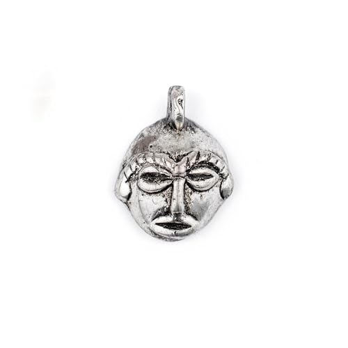 TheBeadChest Round African Silver Mask Pendant (21x27mm): Genuine West African Mask Design for DIY Jewelry & Necklaces - color: Silver, size: Extra Small (21x27mm)