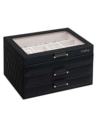 Jewelry Box with Drawers, 2-Layer Acrylic Watch & Jewelry Organizer with Clear Lid, Multi-Layer Storage Case for Earrings, Rings, Necklaces, Gift for Women, Mom, Wife (Black) - color: Black
