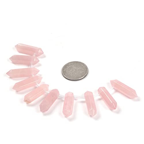 Rose Quartz 32mm Natural Gemstone Hexagonal Wand Jewelry Making Crystal Pointed Chakra Reiki Healing Beads 2mm Hole Drilled(Pack of 10) - color: Rose Quartz