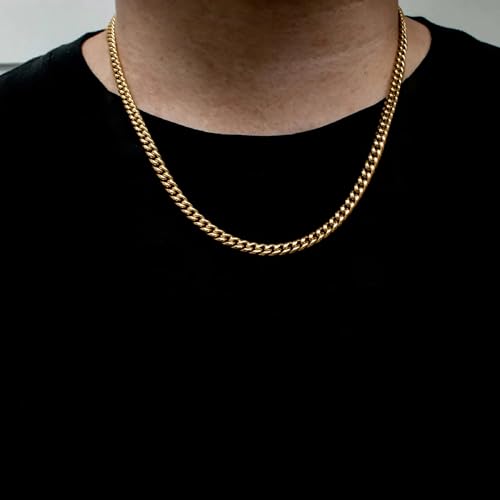 4/6mm Cuban Link Chains for Men - Gold/Silver Plated Stainless Steel Miami Curb Chain Necklace - No Tarnish Hip Hop Mens Jewelry, 18"/20"/22"/24" - color: 6MM Gold Chain, size: 20inch