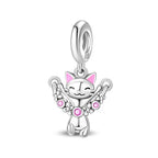 925 sterling silver Bead Charm for Pandora bracelets and Necklaces - Cute Heart Animal Ocean Pendant Bead Charms with Cubic Zirconia Mother's Day Jewelry Making DIY Gifts for Women Wife/Girlfriend - color: Jumping Cat Pendant