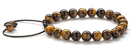 Hamoery Men Women 8mm Tiger Eye Stone Beads Bracelet Elastic Natural Stone Yoga Bracelet Bangle - color: Tiger Eye Stone-21018