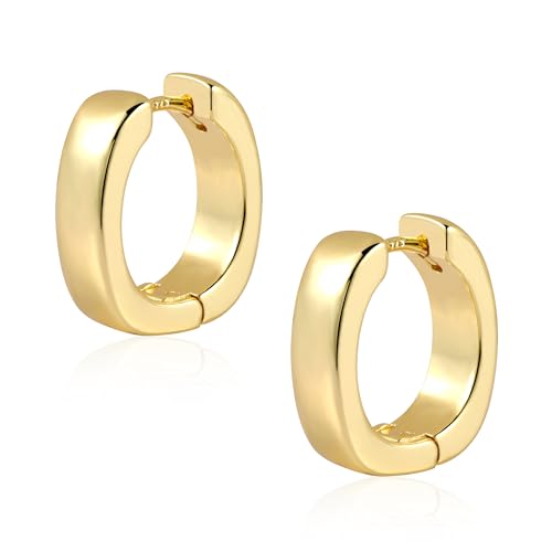 925 Sterling Silver Earrings Small Chunky Hoop Earrings for Women Trendy Huggie Hoop Earrings 14K Gold Plated Hypoallergenic Earrings Small Thick Huggie Hoops Earrings - color: 14K Gold