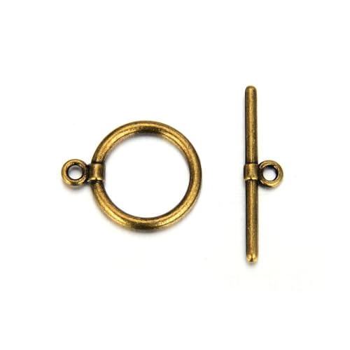 30 Sets Elegant Round Toggle Clasp T-Bar Closure 14mm (0.55 Inch) Tarnish Resistant Antique Bronze for DIY Craft Jewelry Making CF181-4 - color: Antique bronze (simple design), size: 14mm/simple - 30 Sets