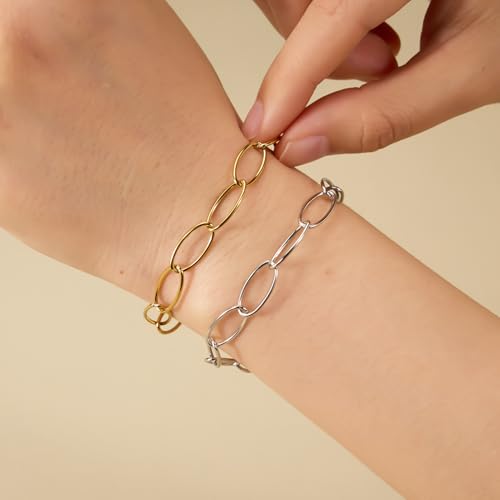 SMYHTGLIF 16.4 Feet Gold Round Wire Paperclip Jewelry Making Chains Roll Stainless Steel Chain Bulk for Jewelry Making - color: Ellipse Gold