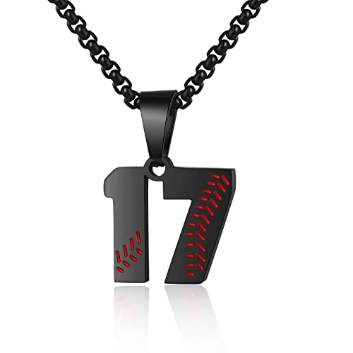 AIAINAGI Baseball Number Necklace - Stainless Steel Chain Pendant for Men Athletes 00-99 Jersey Number Gift - color: Black, style: 17