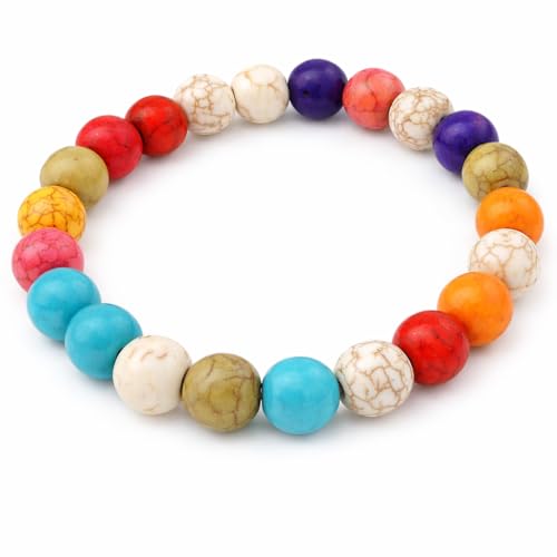 Perlin Turquoise Gemstone Strand Beads 8 mm Stone Mixed Colour Set Ball Bead Strand Bead Necklace Gemstone Beads with Hole for Threading Jewellery Chain Bracelet