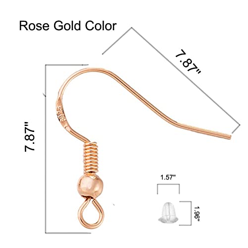 Rose Gold Earring Hooks - 120 PCS/60 Pairs Hypo-allergenic Rose Gold Plated Ear Wires Fish Hooks for Jewelry Making, Jewelry Findings Parts with 120 PCS Rubber Earring Backs Stopper for DIY Earrings - color: Regular Rose Gold