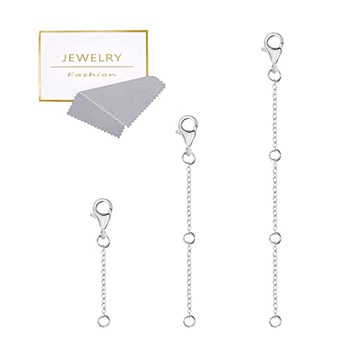 925 Sliver Necklace Extenders, Silver Chain Extenders with Lobster Clasp, Durable Plated Solid Brass Necklace Bracelet Anklet Extension Chains(1 2 3 Inches, 3PCS) - color: D-Silver, size: 1,2,3inch