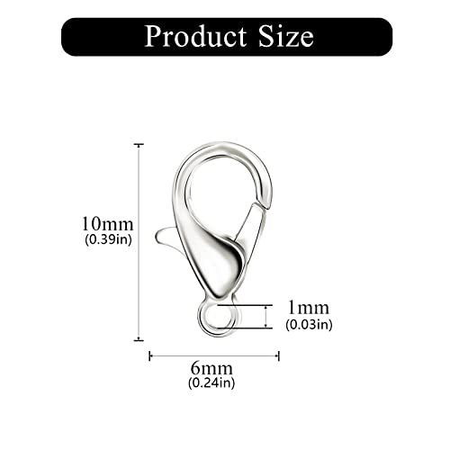 100 Pieces 10x5mm Silver Lobster Clasp Set Lobster Claw Clasps for Jewelry Making and Bracelets for DIY Craft Earring Necklace Bracelet Pendant Choker Jewelry Making Findings and Key Ring Chain - color: Silver, size: 10x5mm(100pcs)