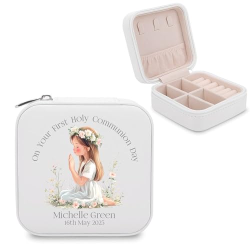 Personalized First Communion Gift for Girls – Custom Jewelry Box with Name & Date, Elegant Keepsake for First Holy Communion - color: Little Girl-1