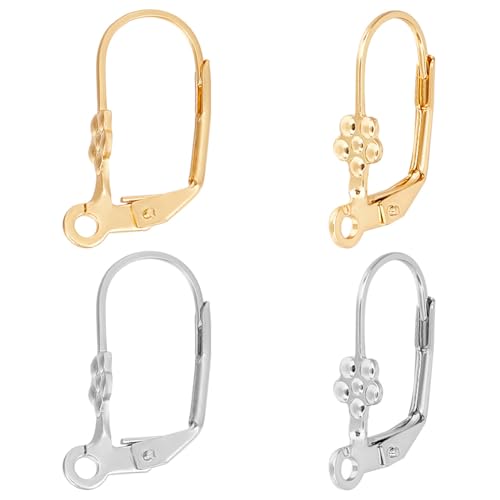 Beebeecraft 1 Box 48Pcs Leverback Earring Findings Stainless Steel 2 Colors French Earring Hooks Flower Pattern Dangle Ear Wire Findings for Jewellery Making - color: Small Flower Leverback Earring