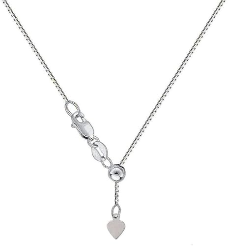 Savlano 925 Sterling Silver Solid 0.8mm Box Adjustable Bolo 14-24 Inch Chain Necklace For Women - Made in Italy Comes With a Gift Box - style: Rhodium Plated