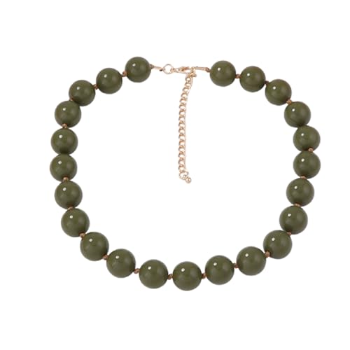 Caiyao Bohemian Colorful Acrylic Round Beaded Choker Necklaces Handmade Adjustable Resin Beads Clavicle Rope Necklace for Women Men Ethnic Costume Party Vacation Jewelry Gifts - color: Olive green