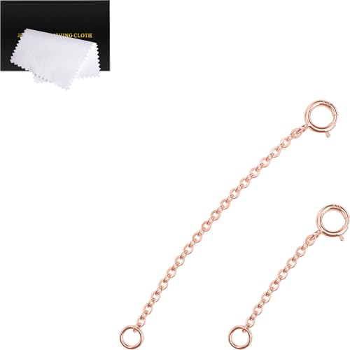 Rose Gold Necklace Extender Rose Gold, 925 Sterling Silver Necklace Extender Chain Bracelet Anklet Jewelry Extension for Women, 2 Piece Set (1, 2 Inches) - color: RoseGold, size: 1 2 inch