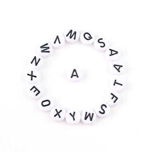Song Xi 1200pcs White Round Acrylic Alphabet Beads - Black Letter Beads 4x7mm for Bracelets and Jewelry Making Key Chains - color: 1200pcs white black letter