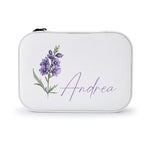 Custom Leather Jewelry Box with Name & Birth Flower Month, Birthday Gifts for Women, Personalized Jewelry Travel Case - Customized Jewelry Organizer Box, Mom Birthday Gifts, White - color: White