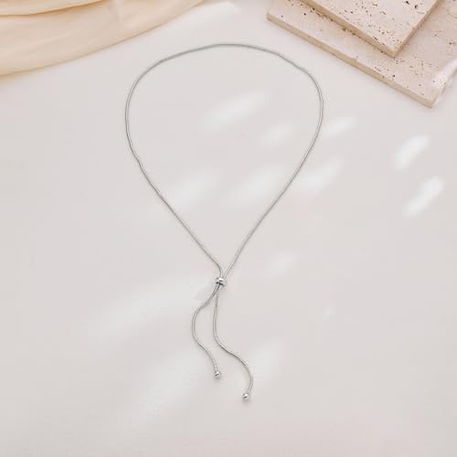 Gold Silver Necklace for Women Y Chain Adjustable Gold Long Necklaces Fashion Dainty Jewelry - color: silver A