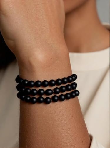 Stone Beads, 60pcs Matte Black Onyx, 6mm Round Loose Beads for Jewelry Making, Bracelets, with Bag, String & Card - color: Matte Black Onyx, size: 6mm