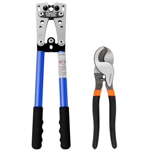 Sanuke Battery Cable Lug Crimping Tool, Cable Cutters High Leverage, Wire Crimper for AWG 8 6 4 2 1/0 Copper Wire Lugs, Aluminum Copper Communication Cables Cutting