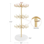 Mkono Bracelet Holder Gold Metal Rotating Bracelet Display Stand 3 Tier Jewelry Tower rack with 36 Hooks and Wood Base Modern Adjustable Storage Organizer Tree for Selling KeyChain Bangle Accessories