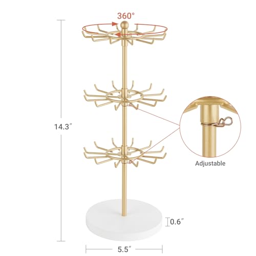 Mkono Bracelet Holder Gold Metal Rotating Bracelet Display Stand 3 Tier Jewelry Tower rack with 36 Hooks and Wood Base Modern Adjustable Storage Organizer Tree for Selling KeyChain Bangle Accessories